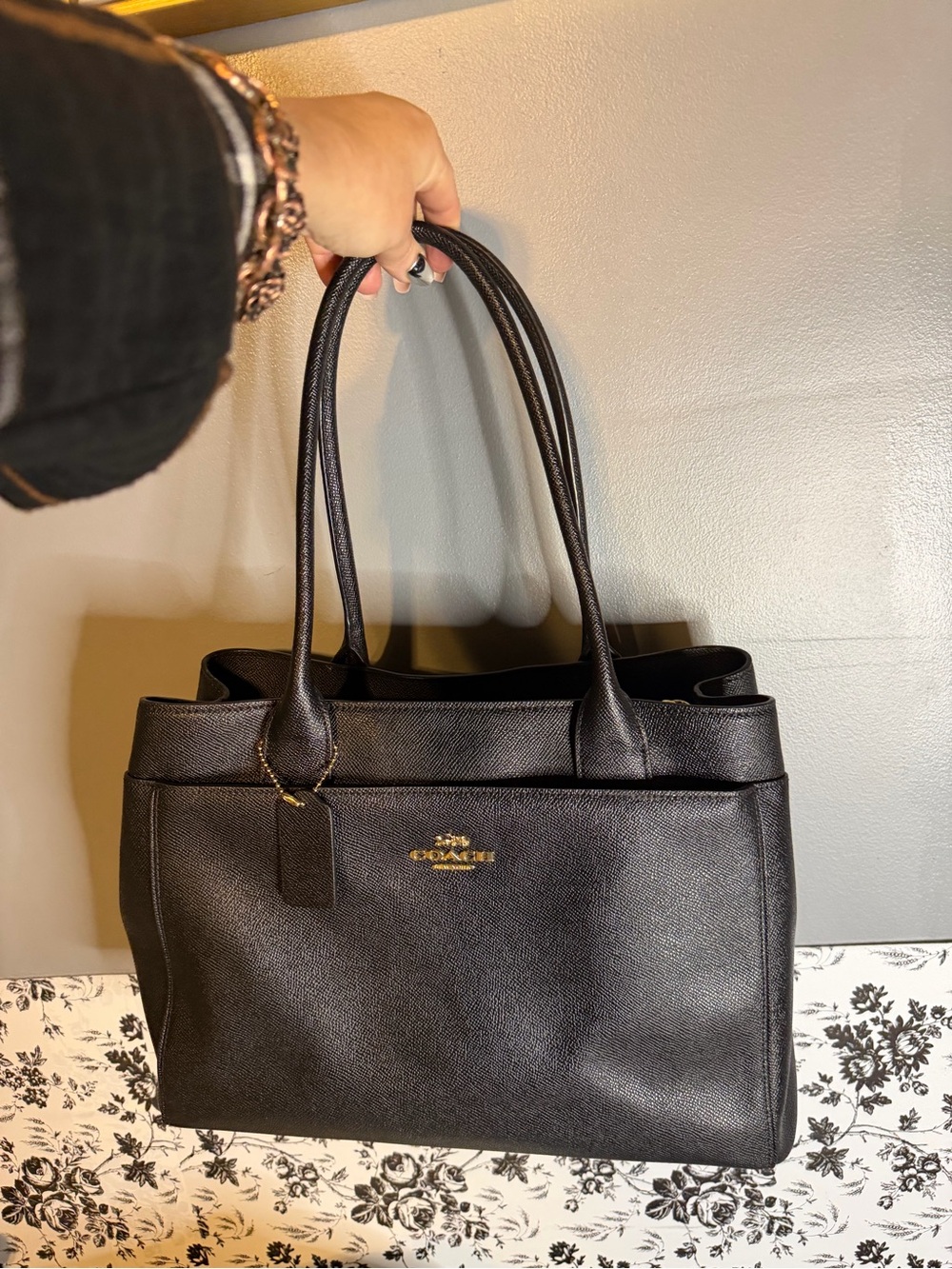 Coach Black Leather Double-Handle Tote